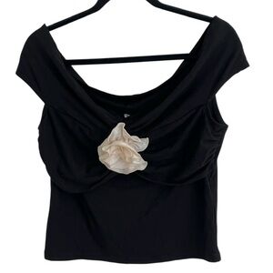 Reformation Black Emerald Knit Top with Floral Applique NWT Large